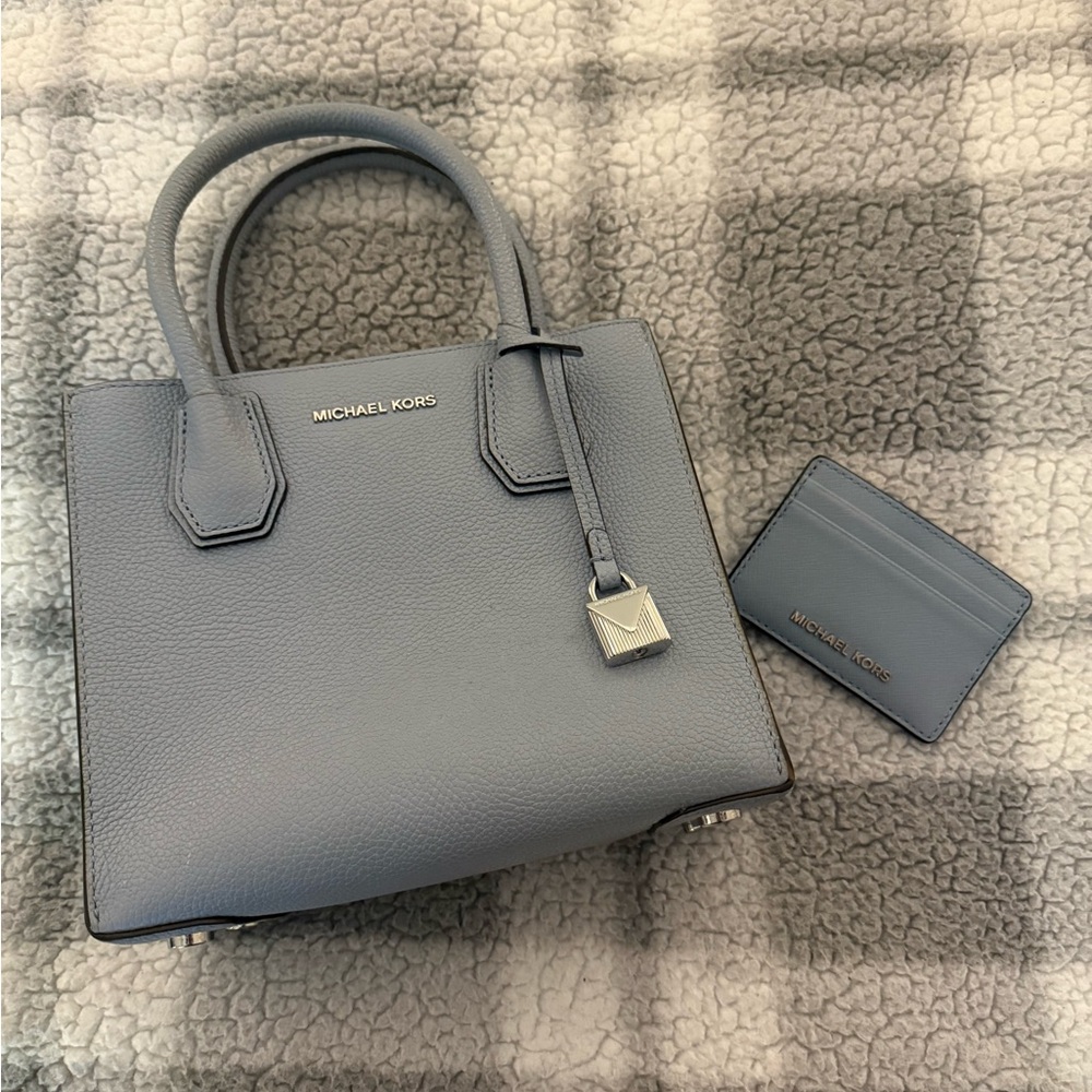 Michael Kors Blue and Silver Satchel with Padlock Detail